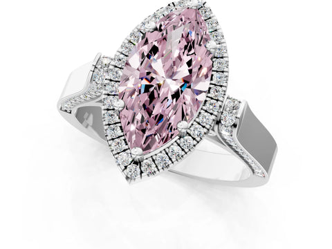 White gold Fancy Pink Marquise Cut Halo Round Diamond Twist Band with Four-Prong Setting_25