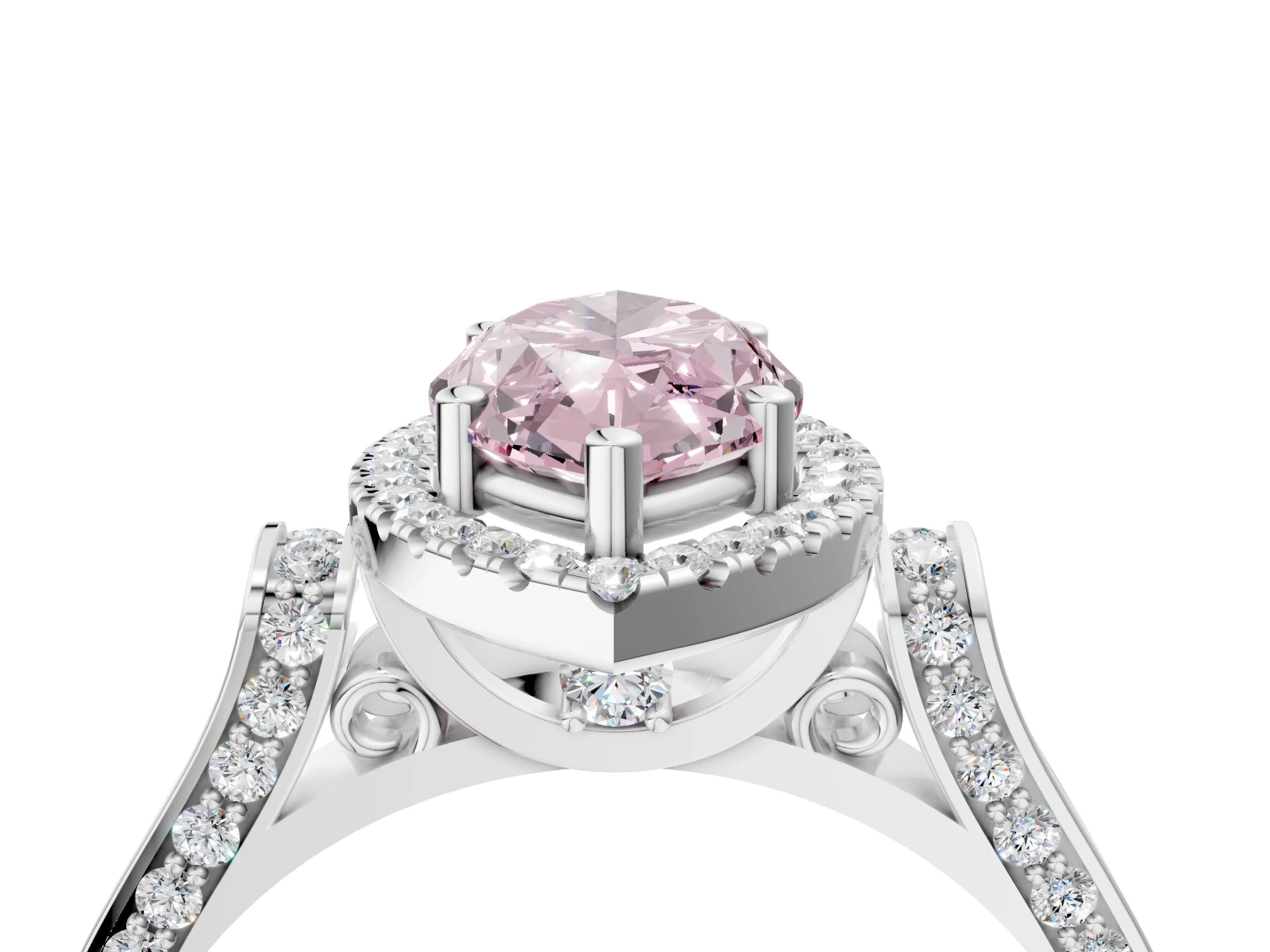 White gold Fancy Pink Marquise Cut Halo Round Diamond Twist Band with Four-Prong Setting_28