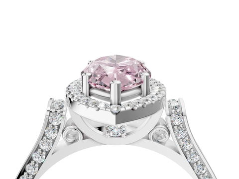 White gold Fancy Pink Marquise Cut Halo Round Diamond Twist Band with Four-Prong Setting_28