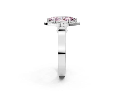 White gold Fancy Pink Marquise Cut Halo Round Diamond Twist Band with Four-Prong Setting_2