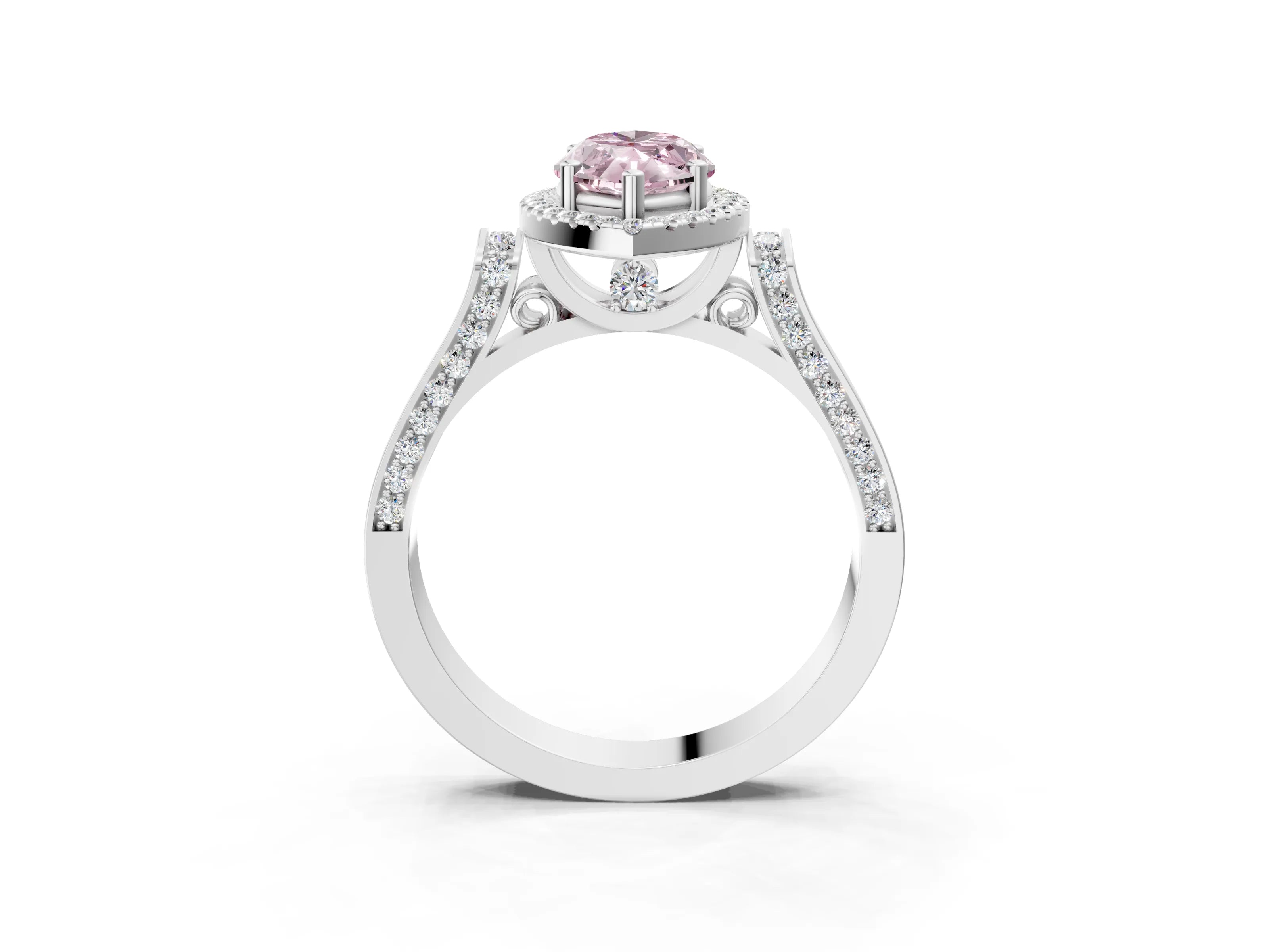 White gold Fancy Pink Marquise Cut Halo Round Diamond Twist Band with Four-Prong Setting_3
