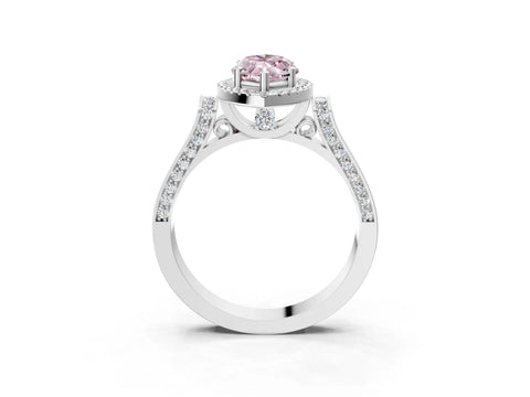 White gold Fancy Pink Marquise Cut Halo Round Diamond Twist Band with Four-Prong Setting_3