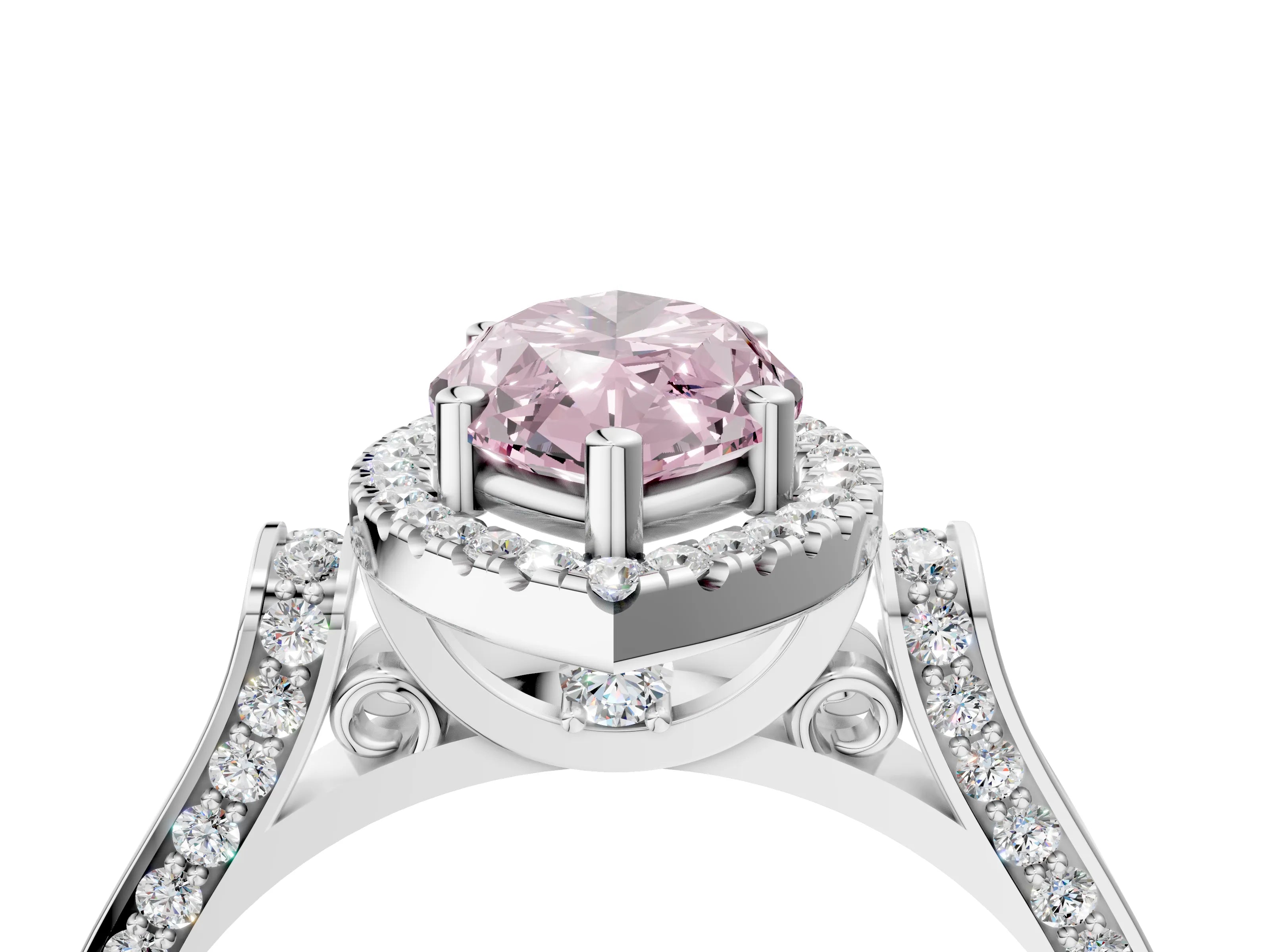 White gold Fancy Pink Marquise Cut Halo Round Diamond Twist Band with Four-Prong Setting_4