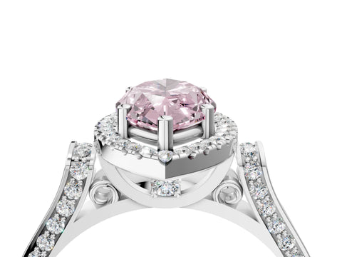 White gold Fancy Pink Marquise Cut Halo Round Diamond Twist Band with Four-Prong Setting_4