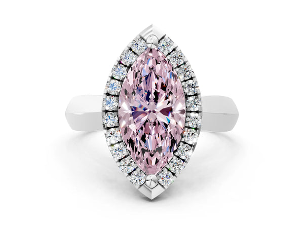 White gold Fancy Pink Marquise  Cut Halo Solitaire Engagement Ring with Square Band and Four-Prong Setting