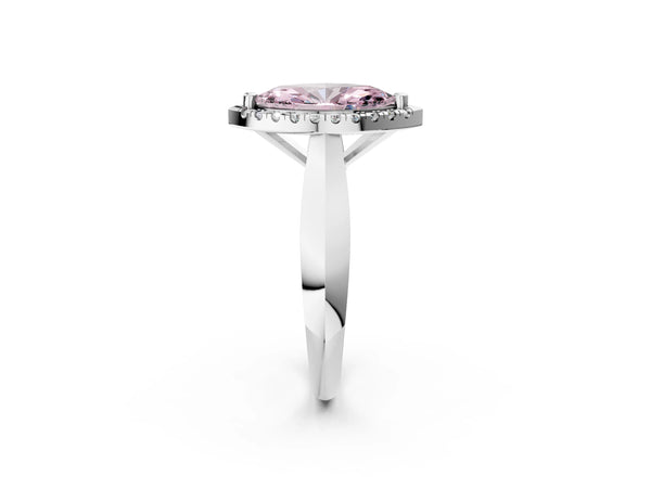 White gold Fancy Pink Marquise  Cut Halo Solitaire Engagement Ring with Square Band and Four-Prong Setting