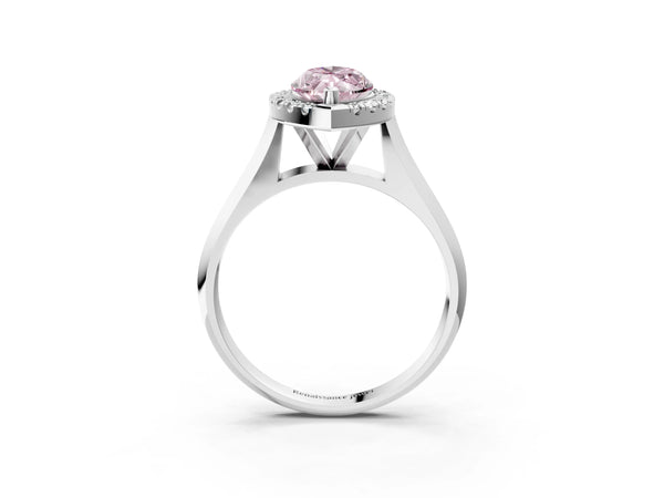 White gold Fancy Pink Marquise  Cut Halo Solitaire Engagement Ring with Square Band and Four-Prong Setting
