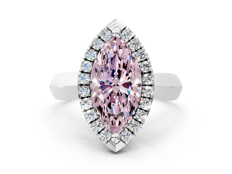 White gold Fancy Pink Marquise  Cut Halo Solitaire Engagement Ring with Square Band and Four-Prong Setting