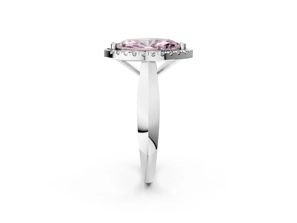 White gold Fancy Pink Marquise  Cut Halo Solitaire Engagement Ring with Square Band and Four-Prong Setting