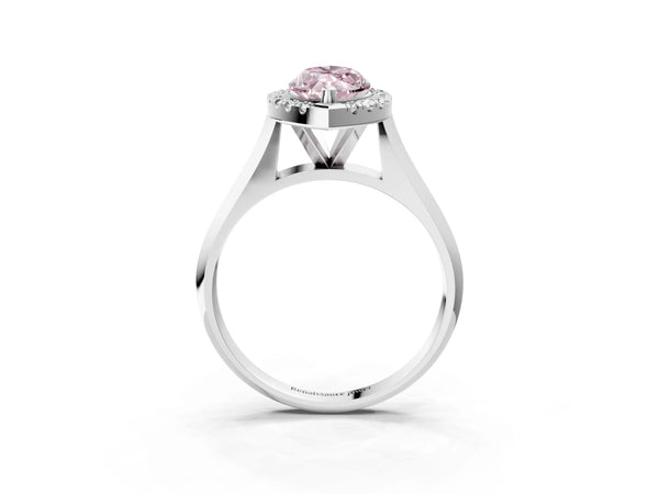 White gold Fancy Pink Marquise  Cut Halo Solitaire Engagement Ring with Square Band and Four-Prong Setting