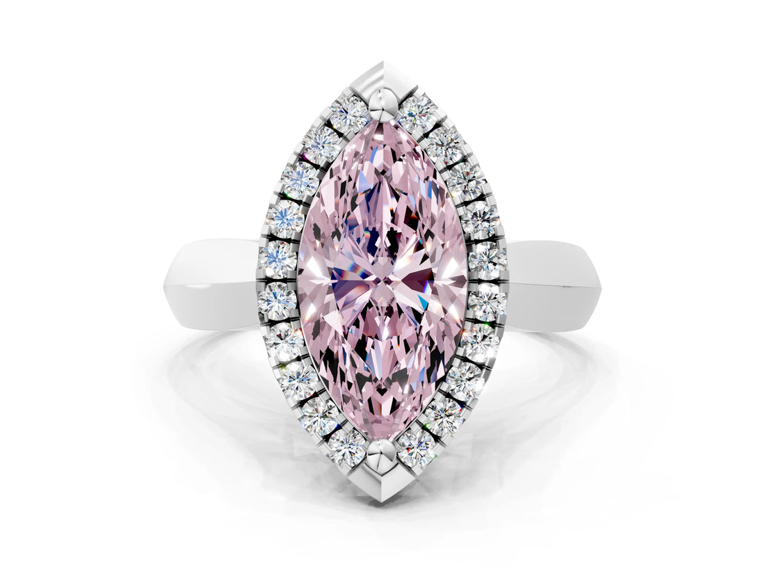White gold Fancy Pink Marquise  Cut Halo Solitaire Engagement Ring with Square Band and Four-Prong Setting_142