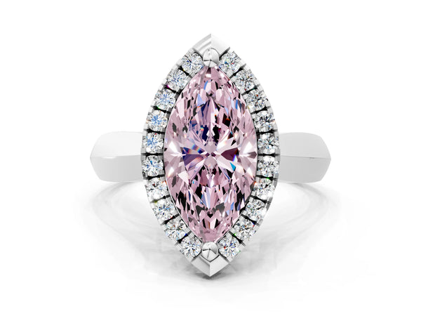 White gold Fancy Pink Marquise  Cut Halo Solitaire Engagement Ring with Square Band and Four-Prong Setting