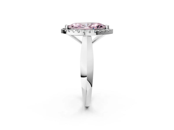 White gold Fancy Pink Marquise  Cut Halo Solitaire Engagement Ring with Square Band and Four-Prong Setting
