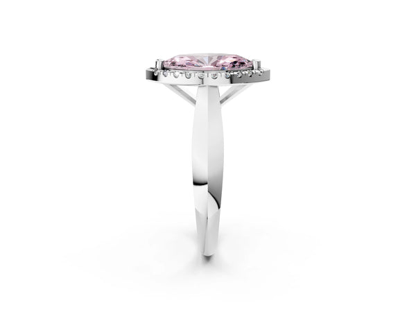 White gold Fancy Pink Marquise  Cut Halo Solitaire Engagement Ring with Square Band and Four-Prong Setting