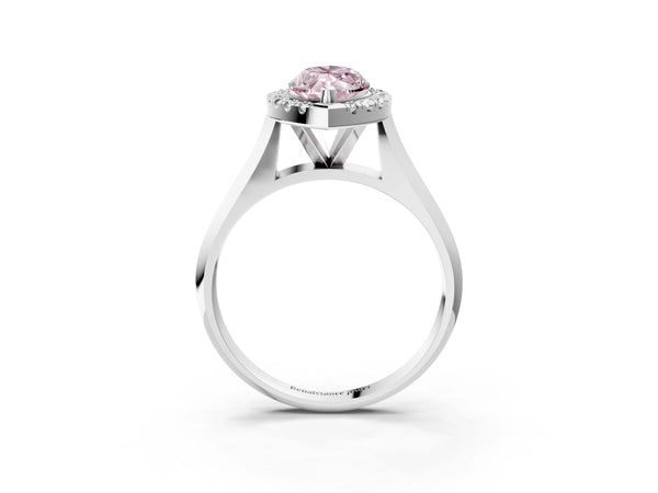 White gold Fancy Pink Marquise  Cut Halo Solitaire Engagement Ring with Square Band and Four-Prong Setting