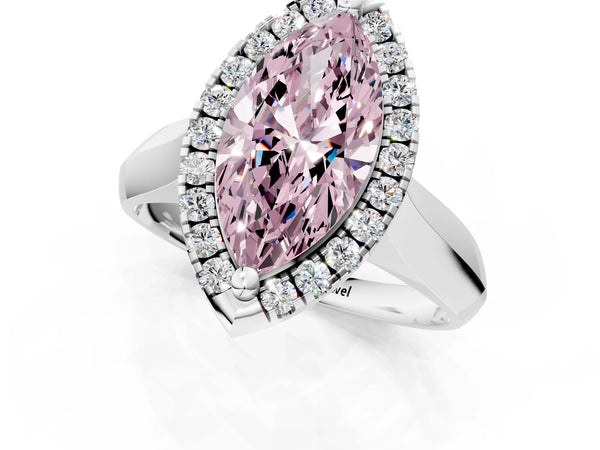 White gold Fancy Pink Marquise  Cut Halo Solitaire Engagement Ring with Square Band and Four-Prong Setting