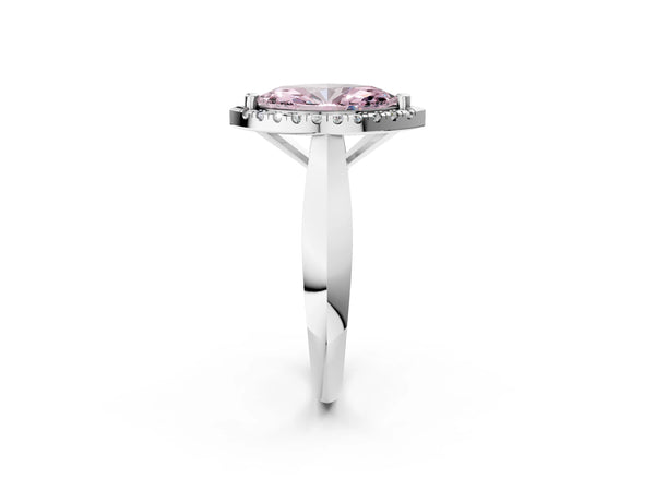 White gold Fancy Pink Marquise  Cut Halo Solitaire Engagement Ring with Square Band and Four-Prong Setting