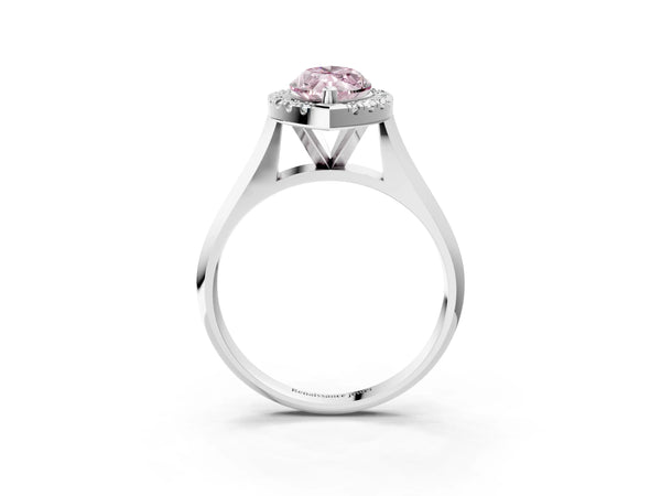 White gold Fancy Pink Marquise  Cut Halo Solitaire Engagement Ring with Square Band and Four-Prong Setting