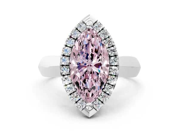 White gold Fancy Pink Marquise  Cut Halo Solitaire Engagement Ring with Square Band and Four-Prong Setting