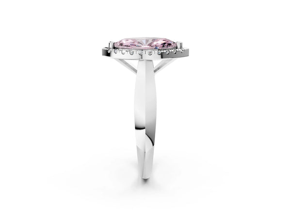 White gold Fancy Pink Marquise  Cut Halo Solitaire Engagement Ring with Square Band and Four-Prong Setting