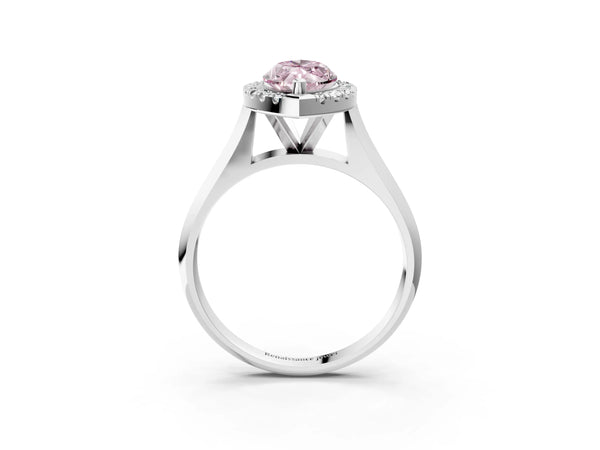 White gold Fancy Pink Marquise  Cut Halo Solitaire Engagement Ring with Square Band and Four-Prong Setting