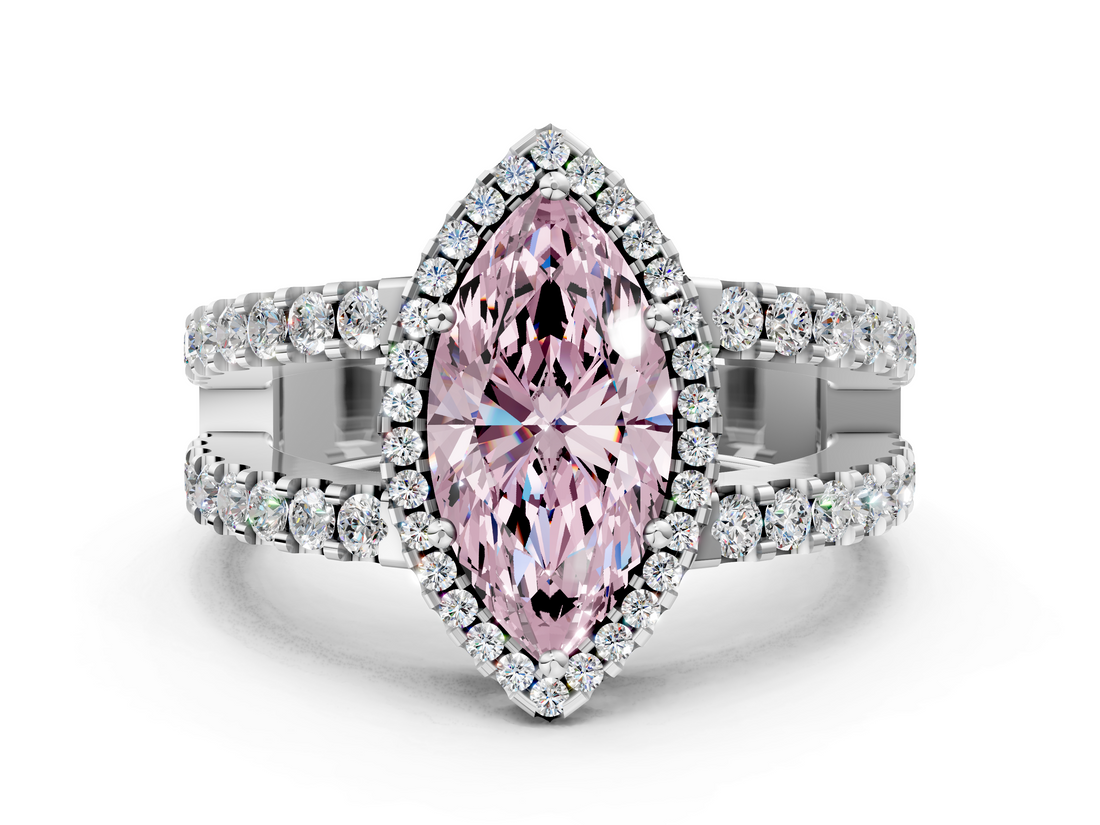 White gold Fancy Pink Marquise  Cut Halo Split Shank Diamond Ring with Four-Prong Setting_45