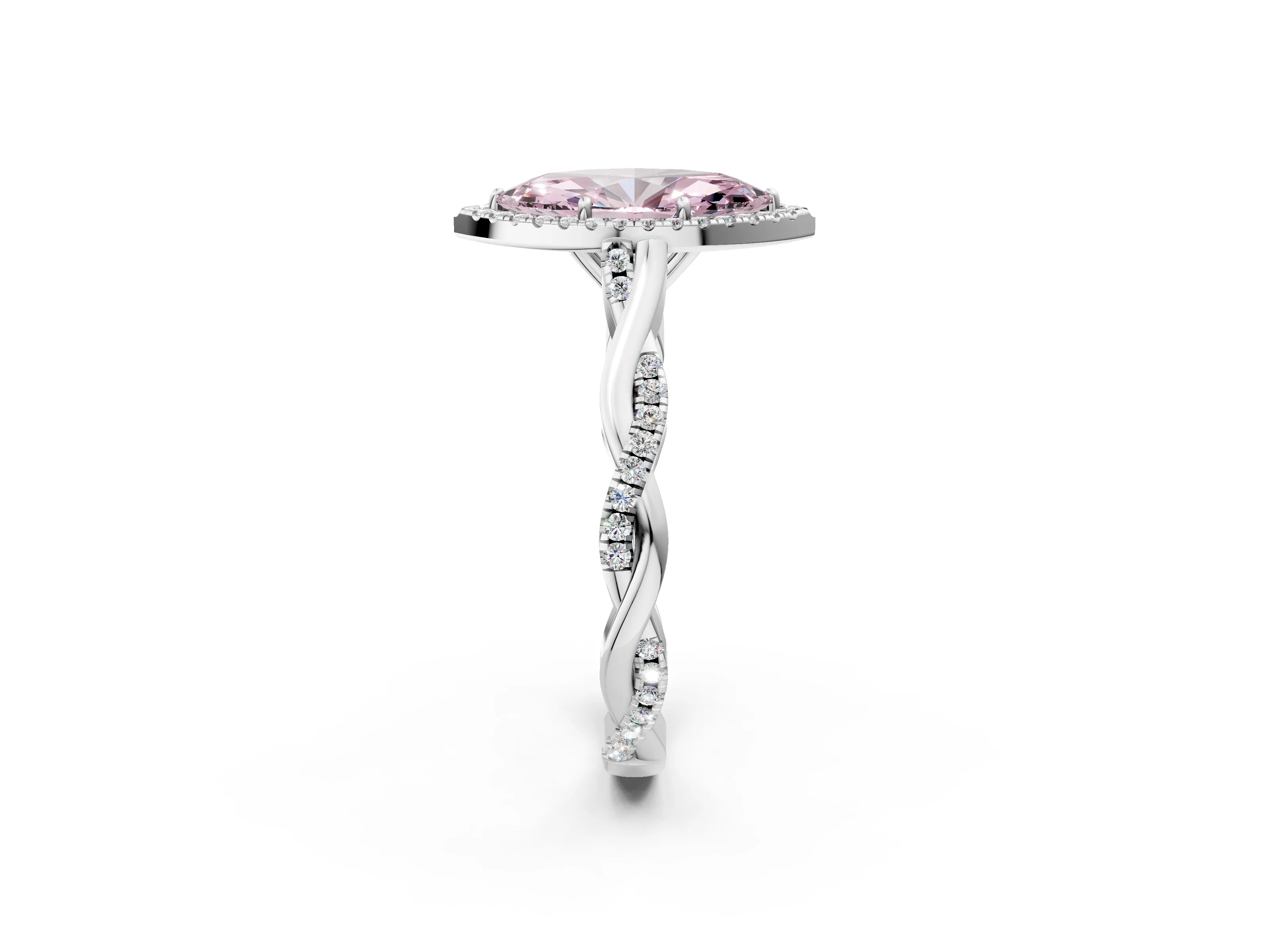 White gold Fancy Pink Marquise Cut Halo Twist Band with Four-Prong Setting_2
