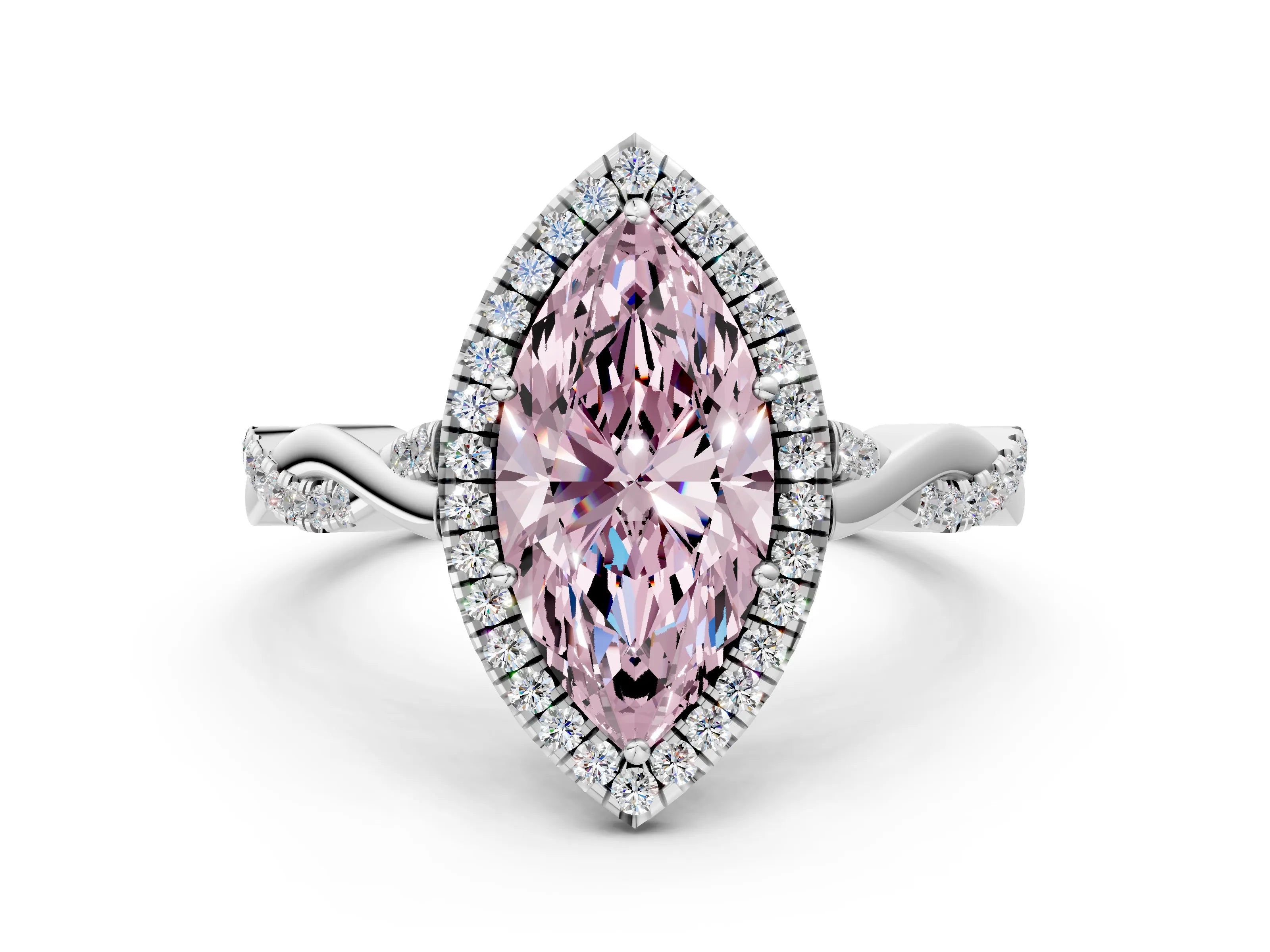 White gold Fancy Pink Marquise Cut Halo Twist Band with Four-Prong Setting_84
