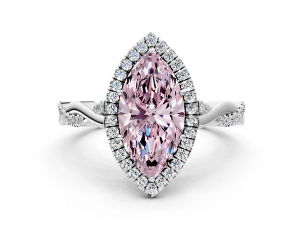 Platinum Marquise Interwoven Twist Halo Engagement Ring Setting for Fancy Pink Center