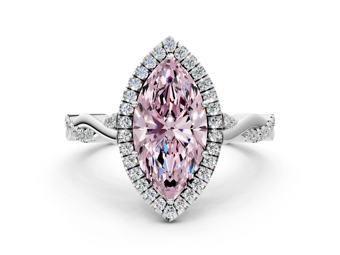 White gold Fancy Pink Marquise Cut Halo Twist Band with Four-Prong Setting_84