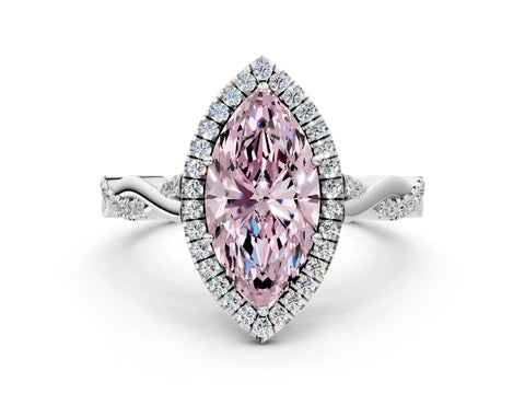 White gold Fancy Pink Marquise Cut Halo Twist Band with Four-Prong Setting_84