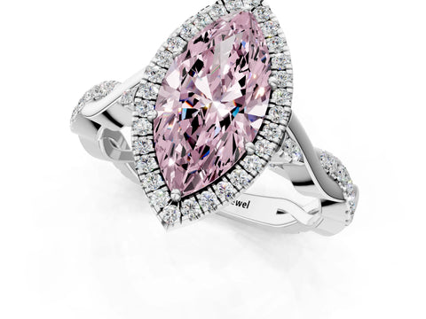 White gold Fancy Pink Marquise Cut Halo Twist Band with Four-Prong Setting_85