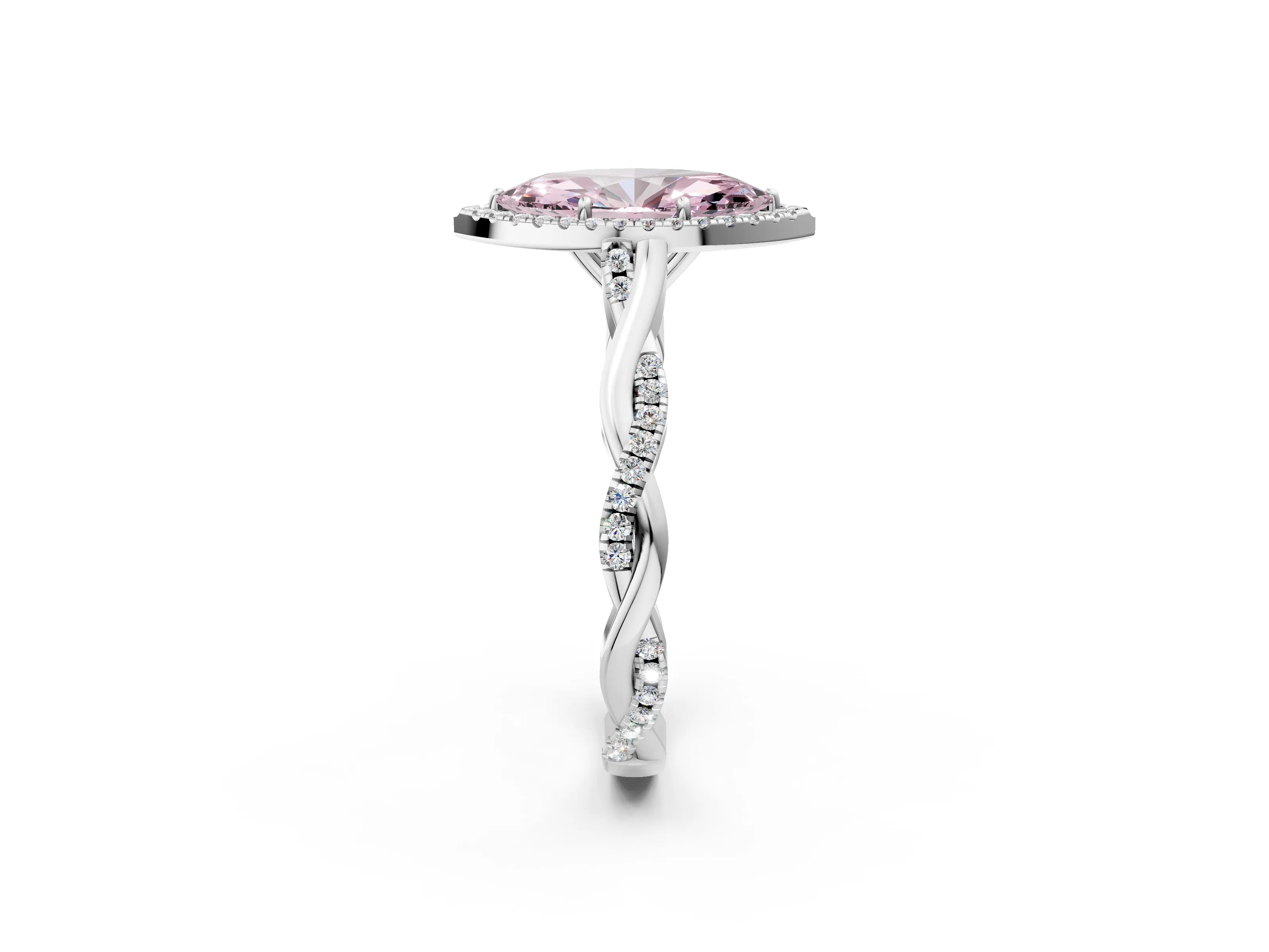 White gold Fancy Pink Marquise Cut Halo Twist Band with Four-Prong Setting_86