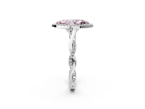 White gold Fancy Pink Marquise Cut Halo Twist Band with Four-Prong Setting_86
