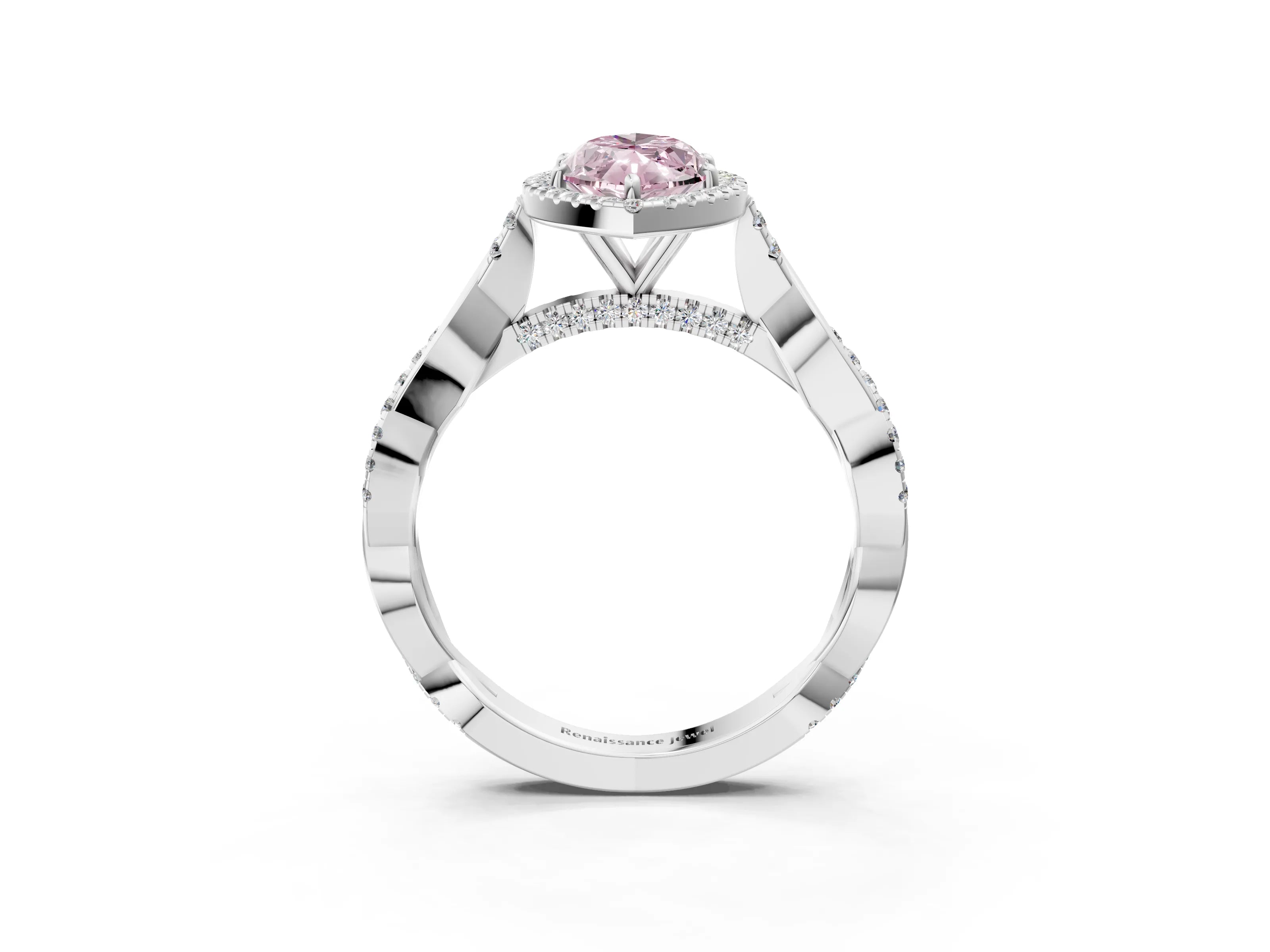 White gold Fancy Pink Marquise Cut Halo Twist Band with Four-Prong Setting_87