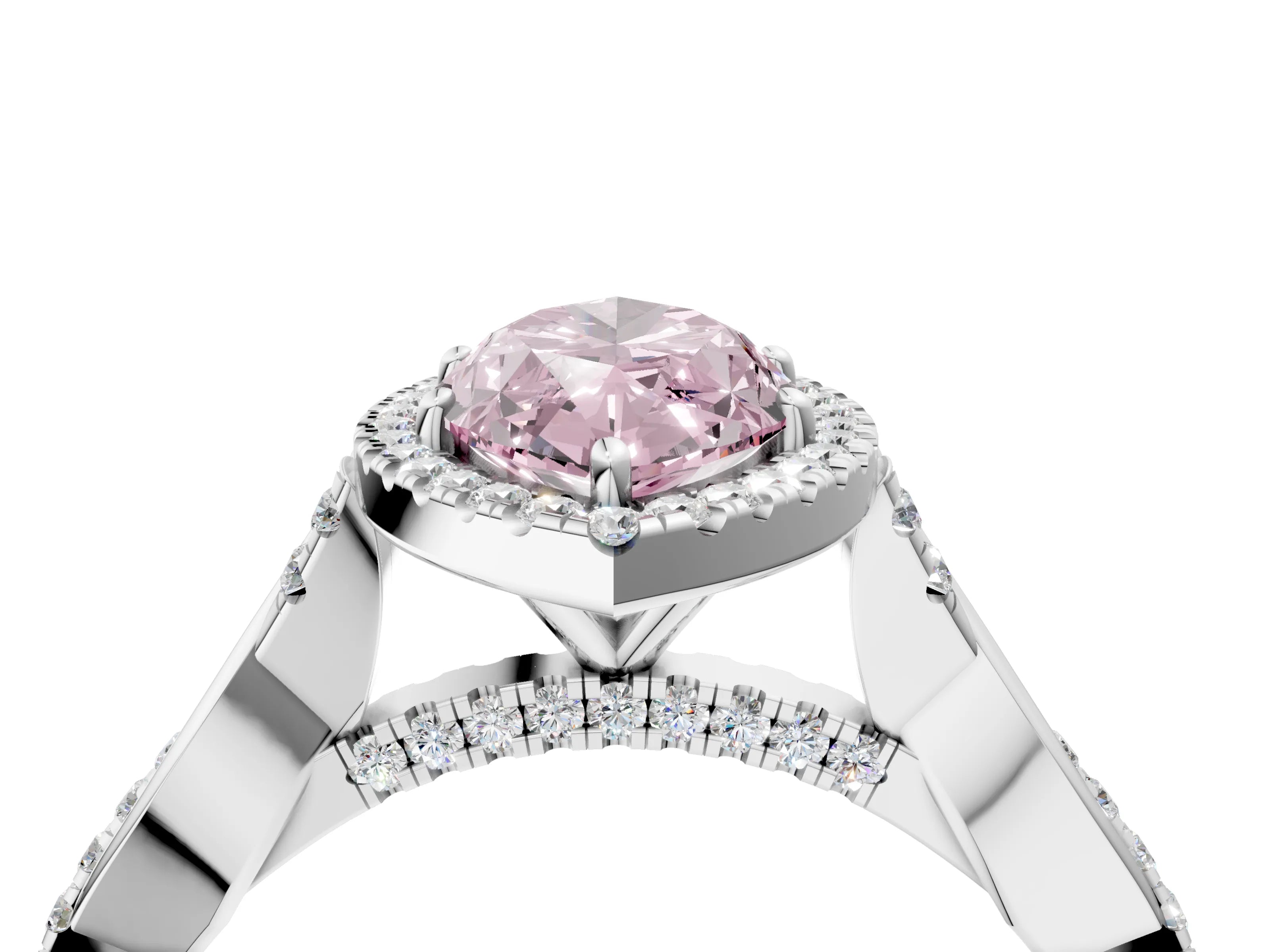 White gold Fancy Pink Marquise Cut Halo Twist Band with Four-Prong Setting_88