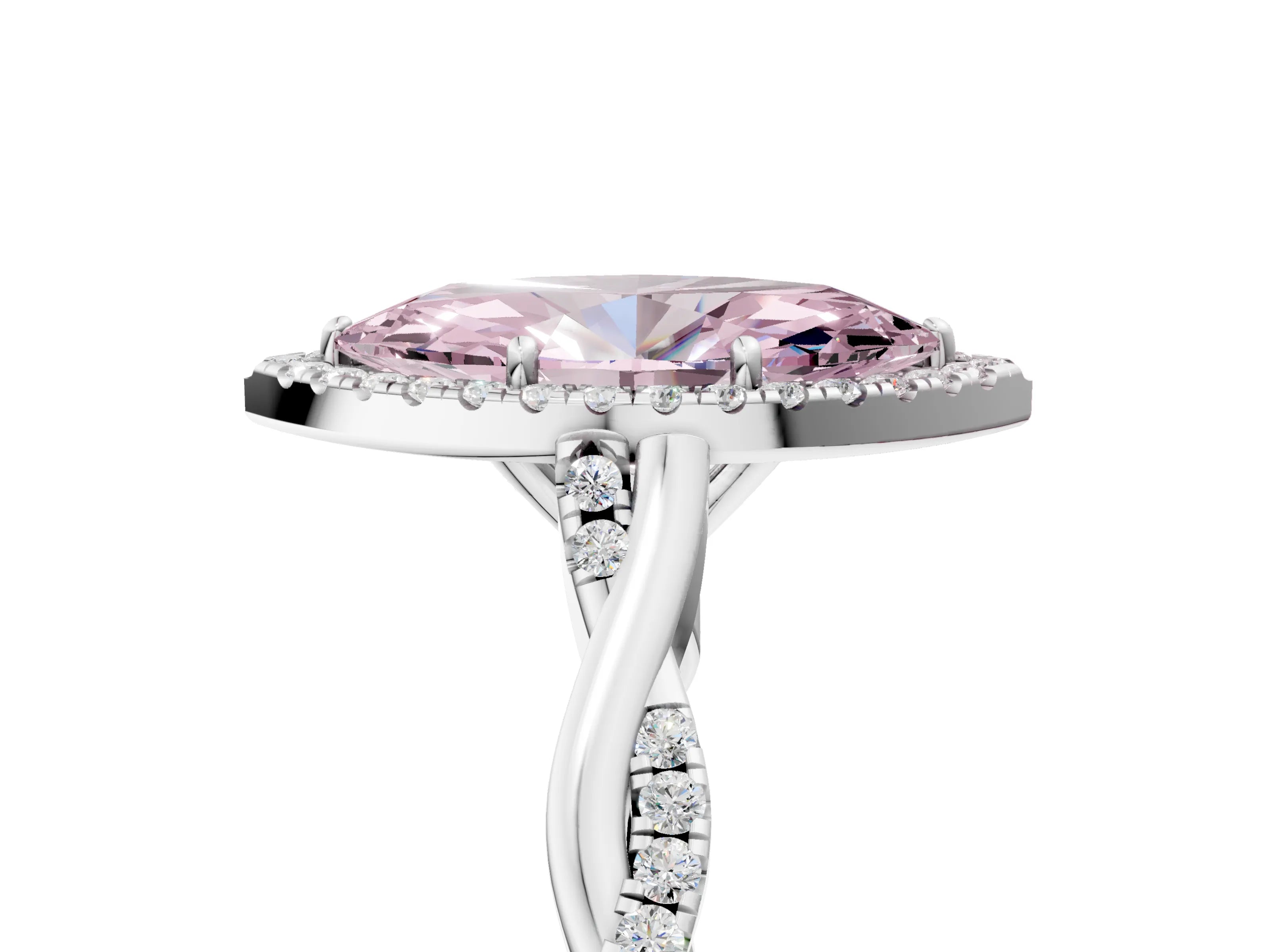 White gold Fancy Pink Marquise Cut Halo Twist Band with Four-Prong Setting_89
