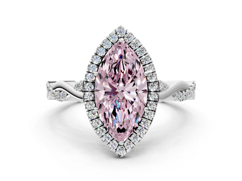 White gold Fancy Pink Marquise Cut Halo Twist Band with Four-Prong Setting