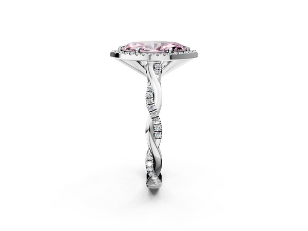 White gold Fancy Pink Marquise  Cut Halo Twisted Band Four-Prong Ring