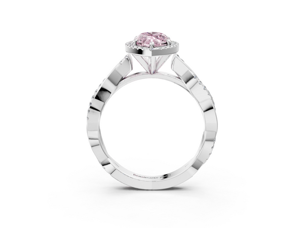 White gold Fancy Pink Marquise  Cut Halo Twisted Band Four-Prong Ring