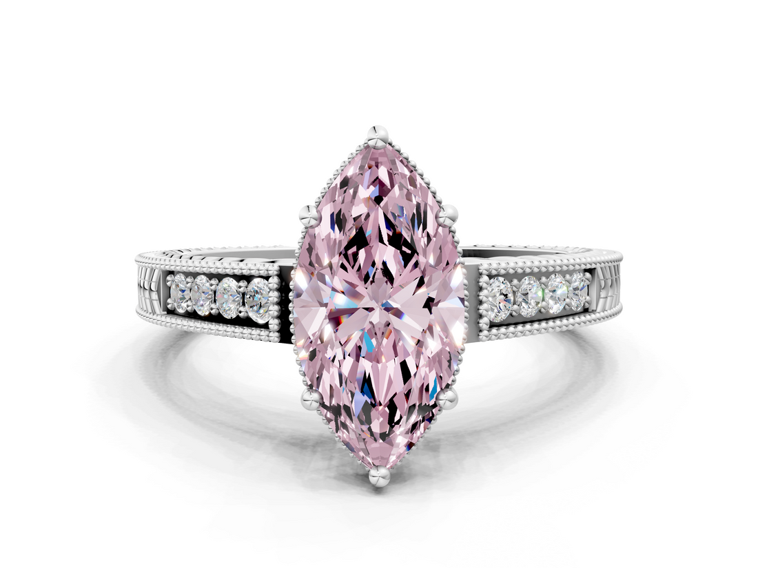 White gold Fancy Pink Marquise  Cut Milgrain Channel Set Engagement Ring with Solitaire Prong Setting_65
