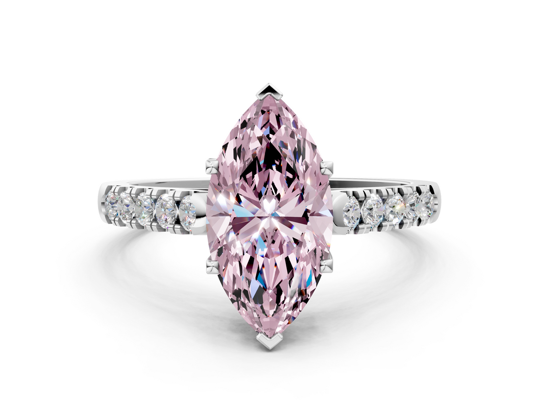 White gold Fancy Pink Marquise  Cut Pavé Band Solitaire Ring with Four-Prong Setting_42