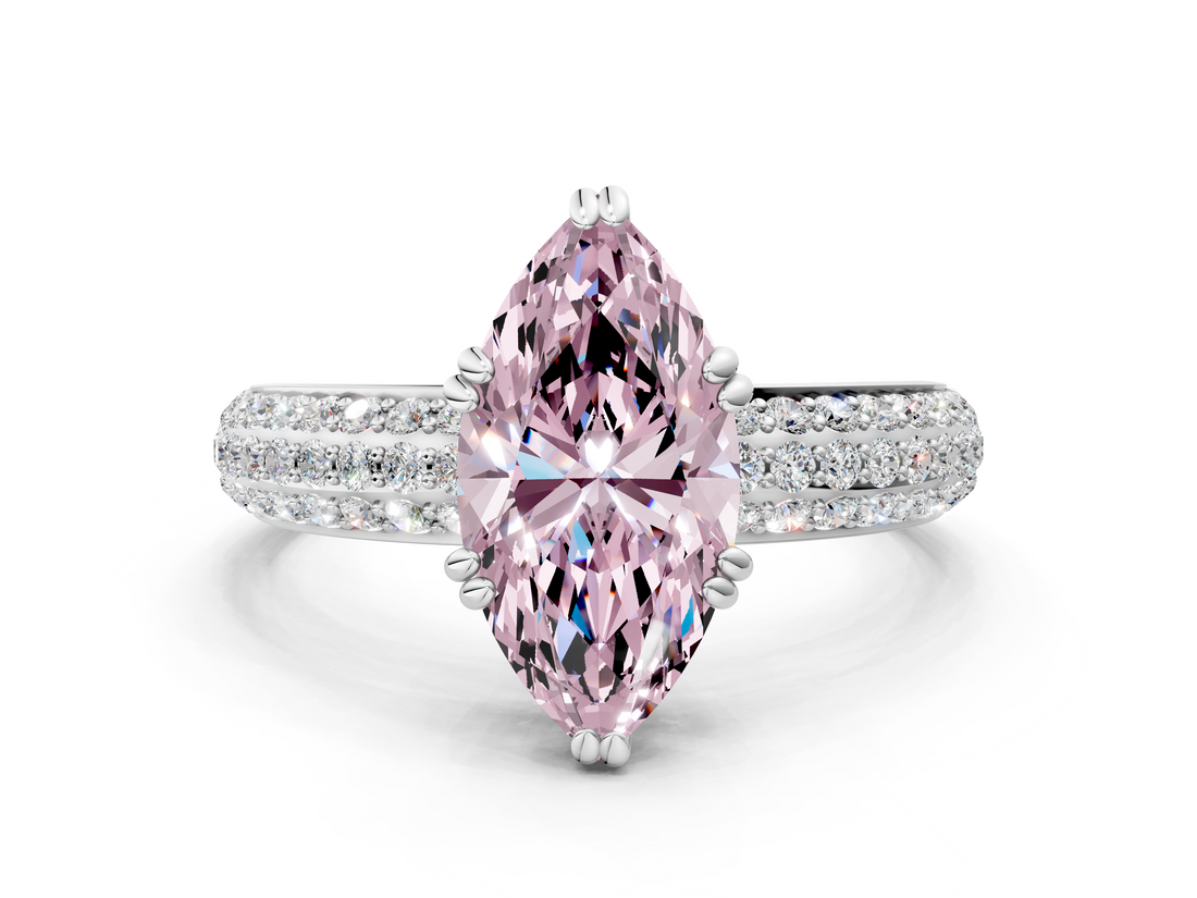 White gold Fancy Pink Marquise  Cut Pave Diamond Engagement Ring with Channel Set Band and Four-Prong Setting_20