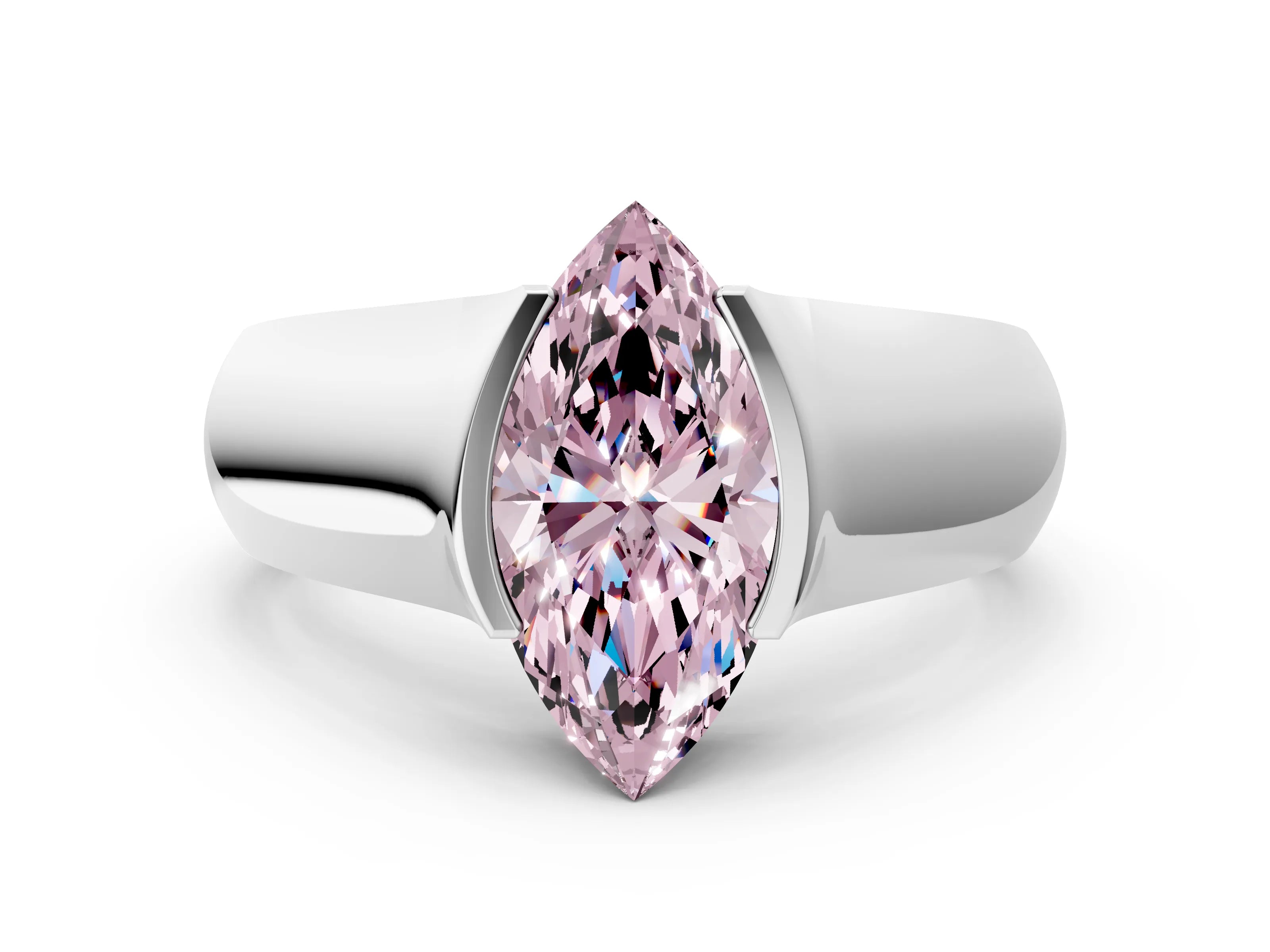 White gold Fancy Pink Marquise Cut Solitaire Bezel Set Diamond Ring with Wide Band
