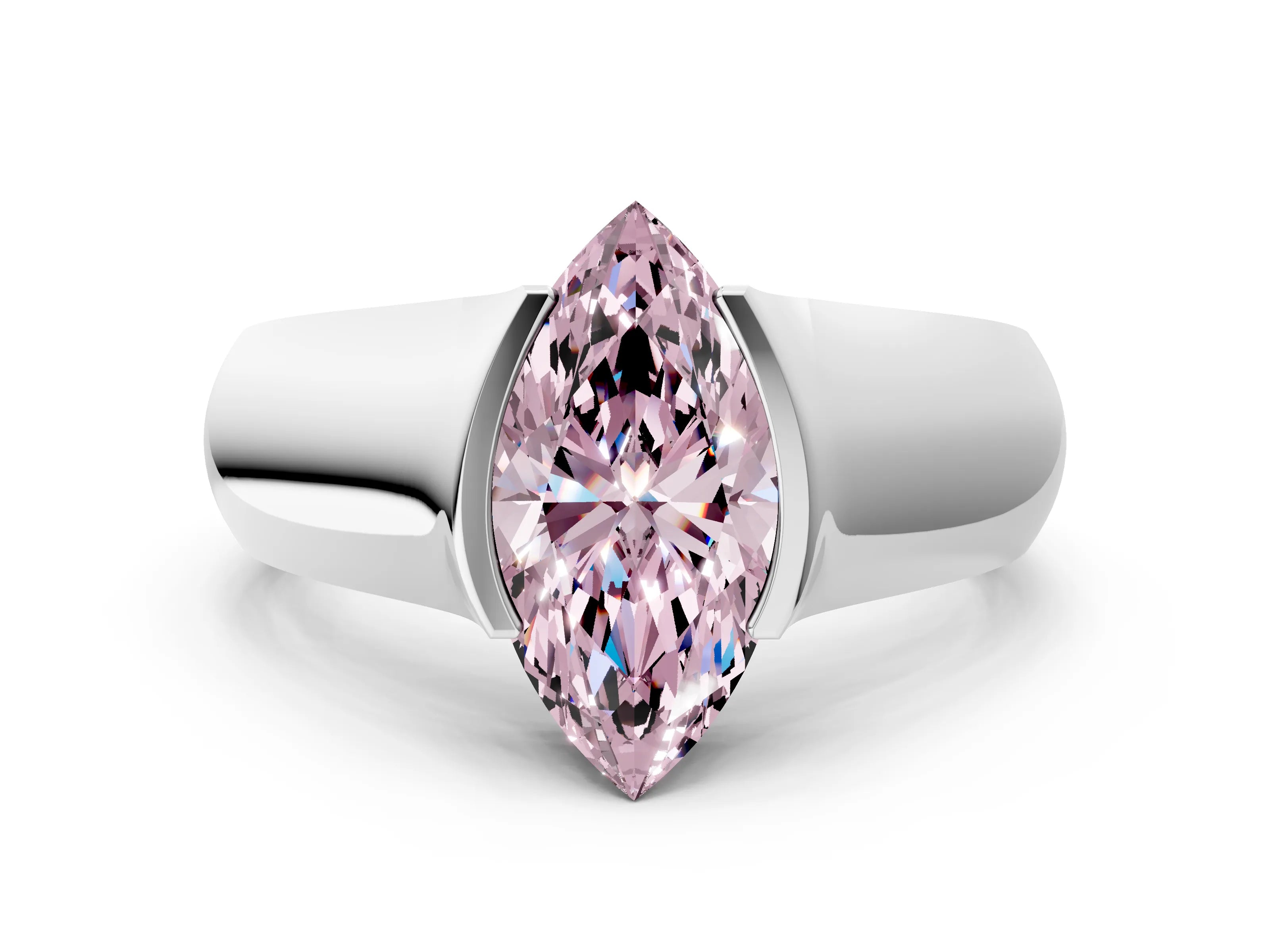 White gold Fancy Pink Marquise Cut Solitaire Bezel Set Diamond Ring with Wide Band_12
