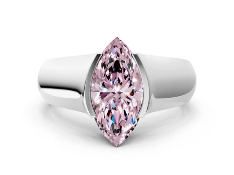 White gold Fancy Pink Marquise Cut Solitaire Bezel Set Diamond Ring with Wide Band_12