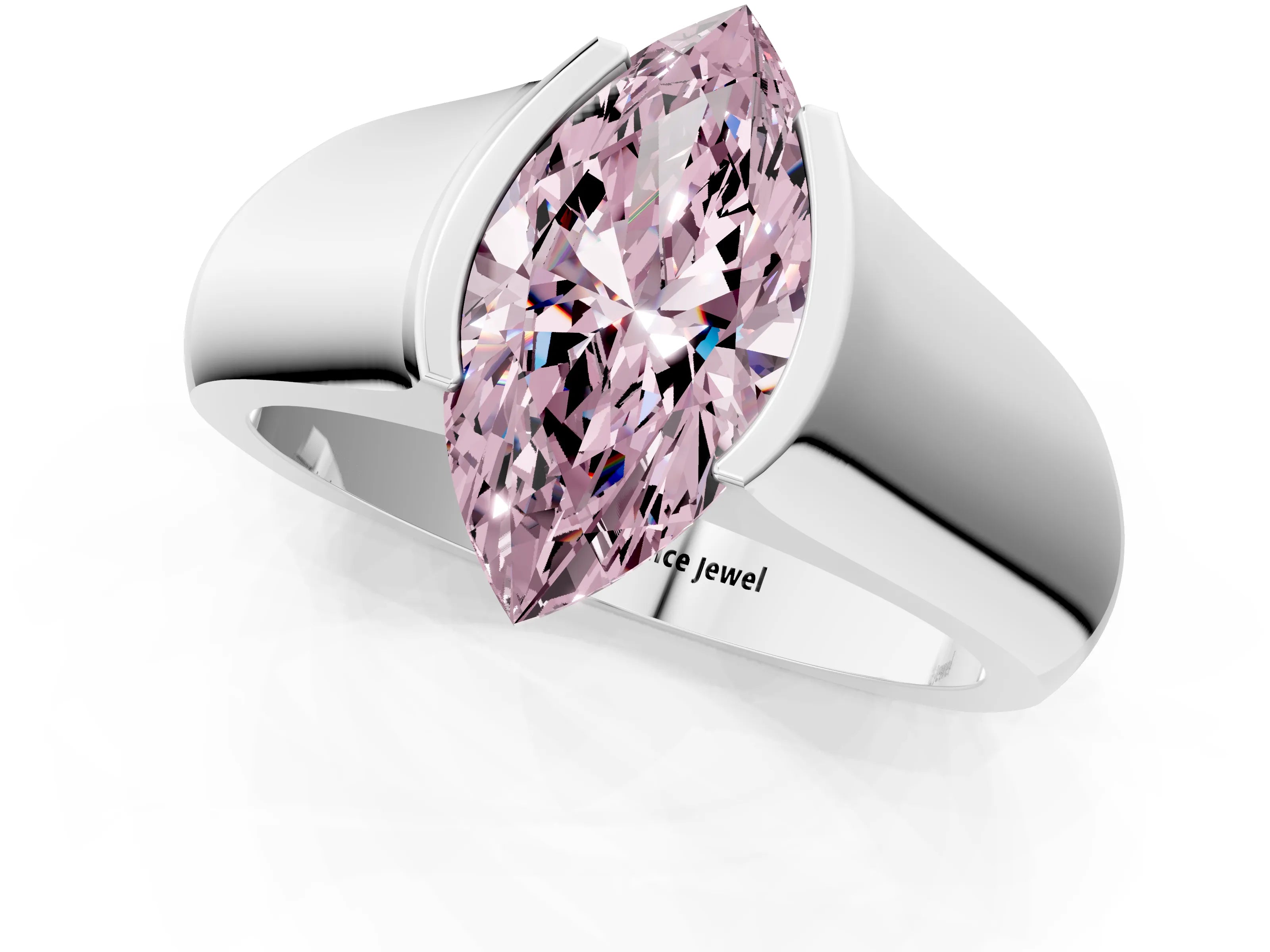 White gold Fancy Pink Marquise Cut Solitaire Bezel Set Diamond Ring with Wide Band_13