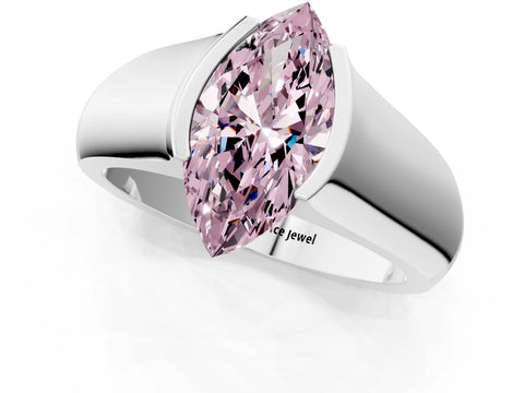 White gold Fancy Pink Marquise Cut Solitaire Bezel Set Diamond Ring with Wide Band_13