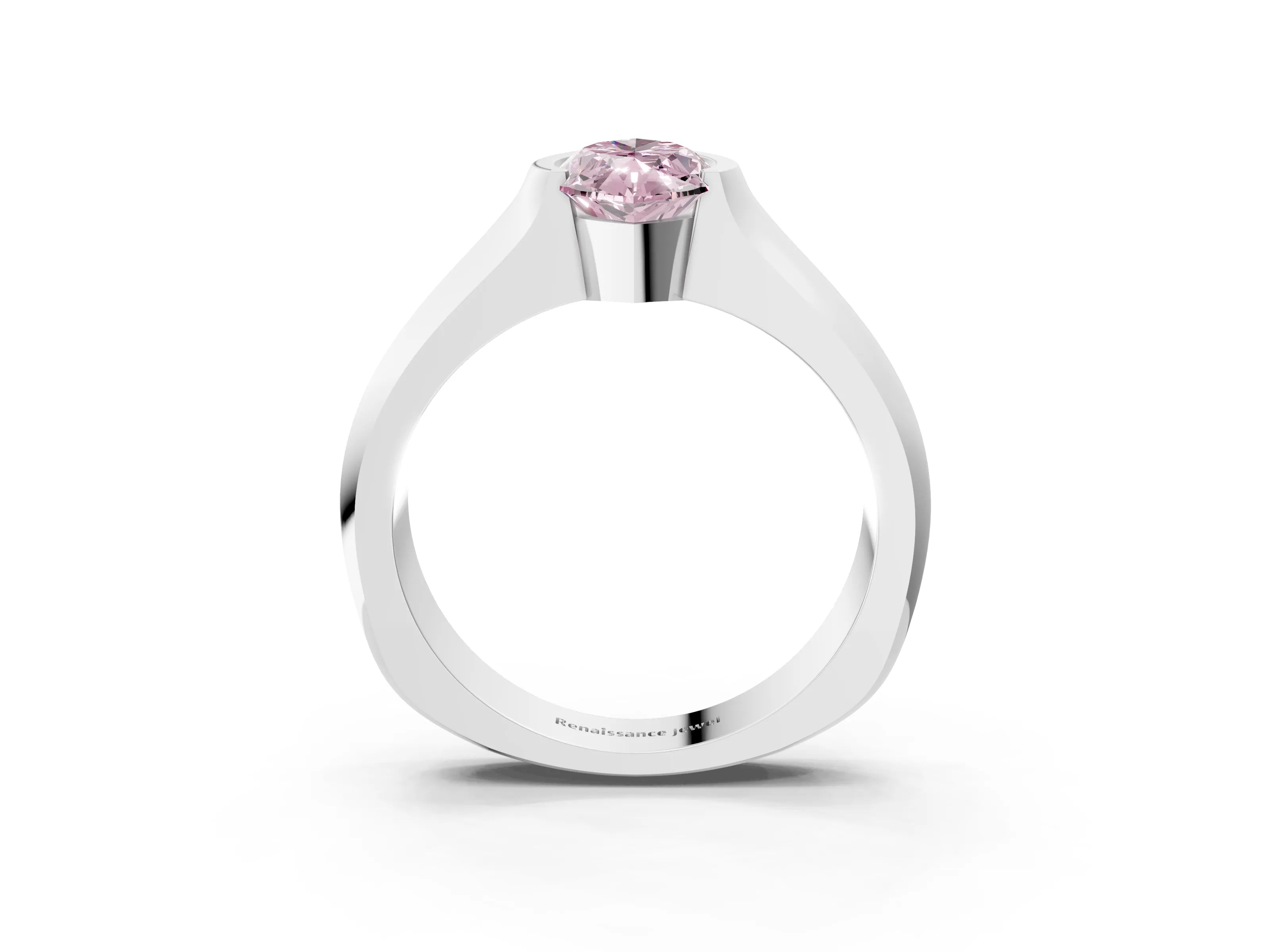 White gold Fancy Pink Marquise Cut Solitaire Bezel Set Diamond Ring with Wide Band_15
