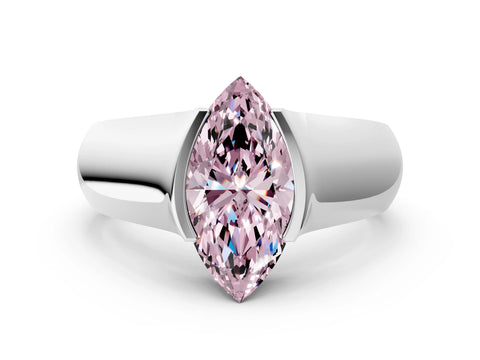 White gold Fancy Pink Marquise Cut Solitaire Bezel Set Diamond Ring with Wide Band